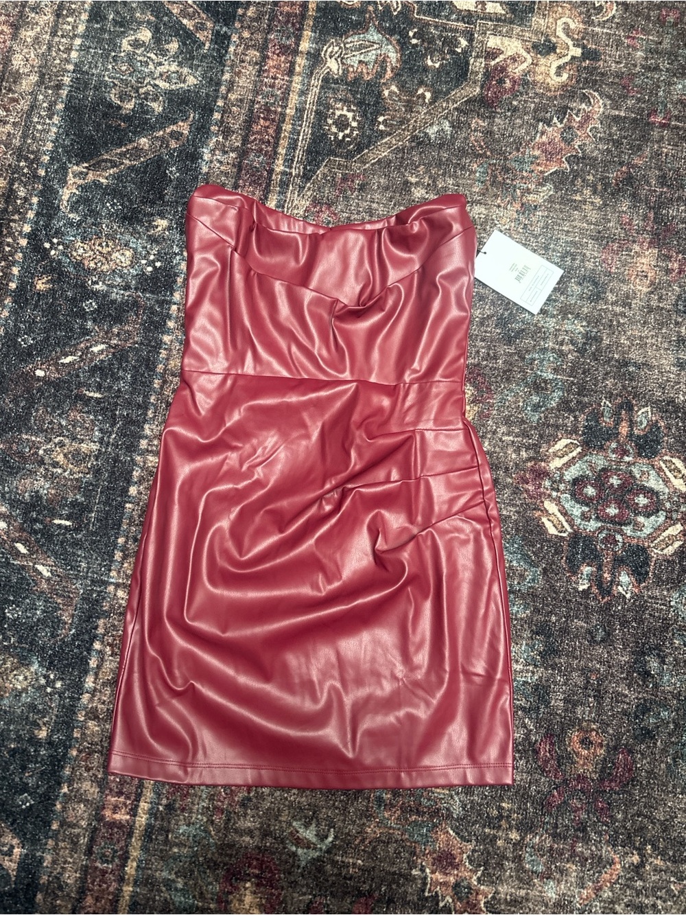 Nookie Strapless Faux-Leather Mini Dress in Burgundy